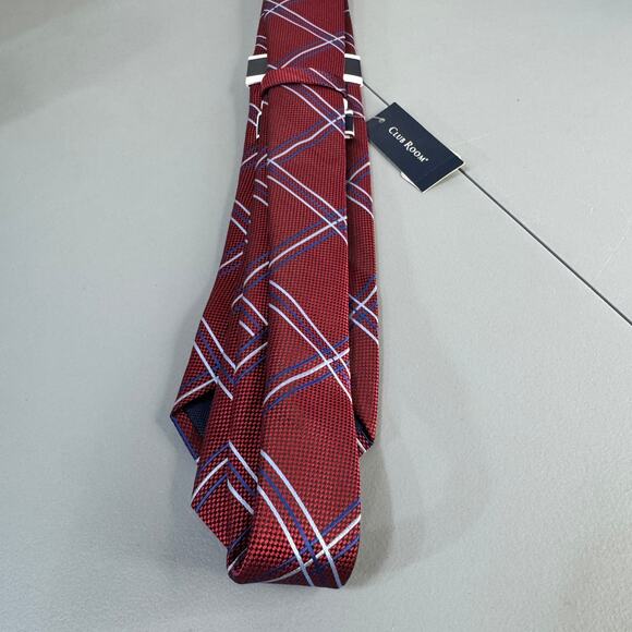 Club Room Mens Necktie Otero Grid‎ Red Office Professional Business  New - Picture 7 of 9